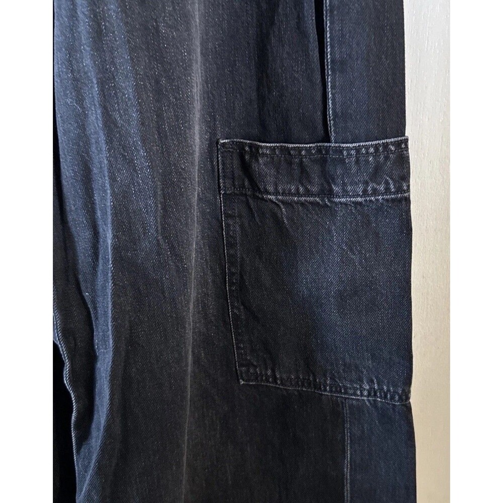 American Eagle Baggy Wide‎ Leg Jeans Womens 4 Black Bootcut Cargo Y2K Hi Rise - Picture 4 of 12